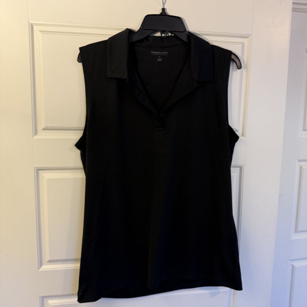 Maggie Lane Sleeveless Polo Shirt Black Lightweight Activewear Top Size XL - Picture 4 of 6